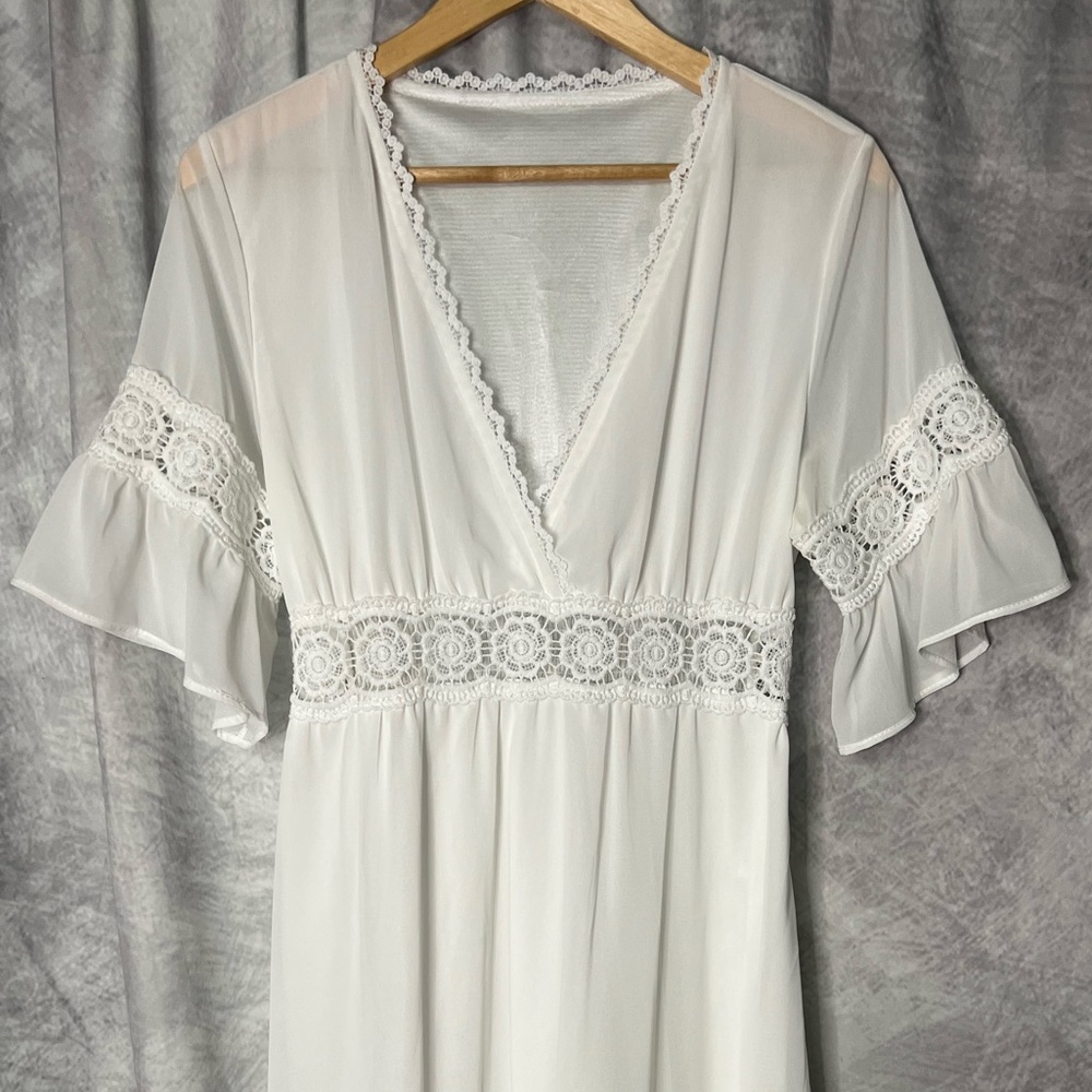 Women’s Short Sleeves Chiffon Semi-Sheer Sexy V Neck Flowy Casual Dress Boho - Picture 11 of 15